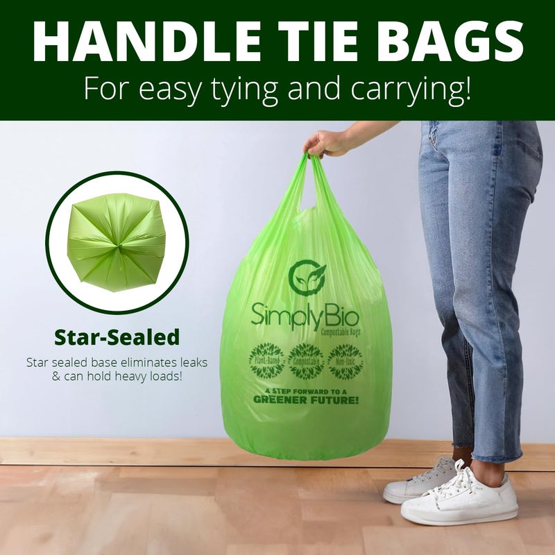 بطانات أكياس القمامة القابلة للتحلل بسعة 13 جالونًا من سيمبلي بيو مع ربطة عنق، سميكة 0.87 مل، 49.21 لتر، 30 كيسًا، كيس نفايات خردة الطعام طويل القامة، ASTM D6400، US BPI وOK Compost Home معتمد - Image 3